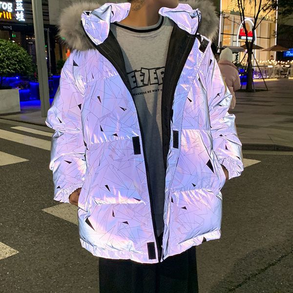 

new winter 2021 loose cotton boys street fashion lovely reflective hip-hop jacket heavy to wind-proof clothes parka men limited time rlva, Black
