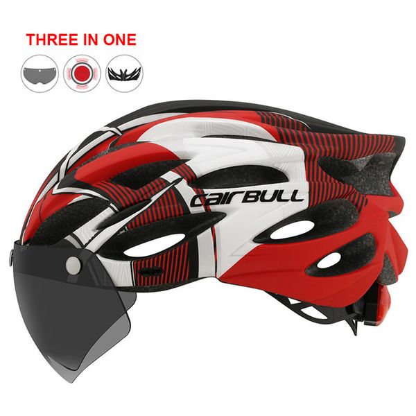 

outdoor road mountain bike helmet with rear light in-mold riding cycling helmet with visor & tt lens sports mtb bicycle helmet