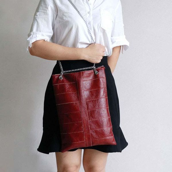 

натуральная кожа женщины сумки плеча вскользь твердых цепи crossbody сумка дама мода большая емкость молния totes для женщин