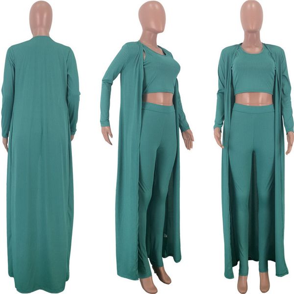 

three pieces women's tracksuit long sleeve cardigan coat blazer cloak tank + pants outfit elegant strech 3pcs outfits overalls f92909, White