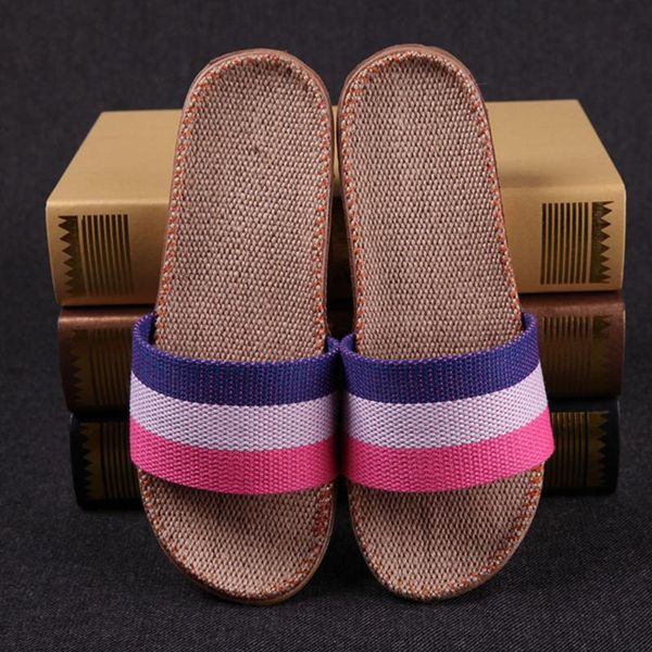 

new summer men canvas linen non-slip designer flat sandals home slippers man fashion slides casual straw shoe, Black