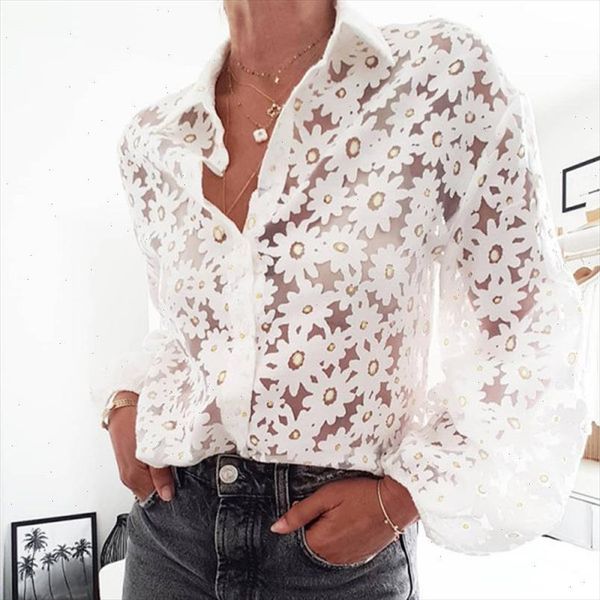 

fashion office flower blouse see through spring autumn women shirts elegant white dating clothing long sleeve blouses sexy