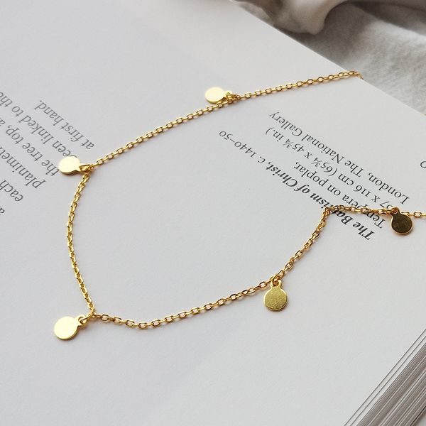 

s925 sterling silver light luxury round piece necklace female personality gold pendant short style clavicle chain female