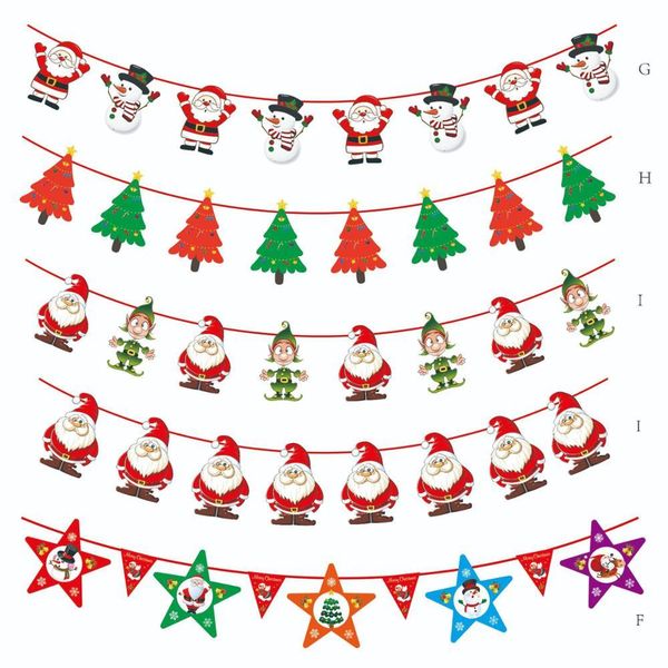 

santa claus garland snowman elk flag xmas trees colorful banners 2021 merry christmas decor for home