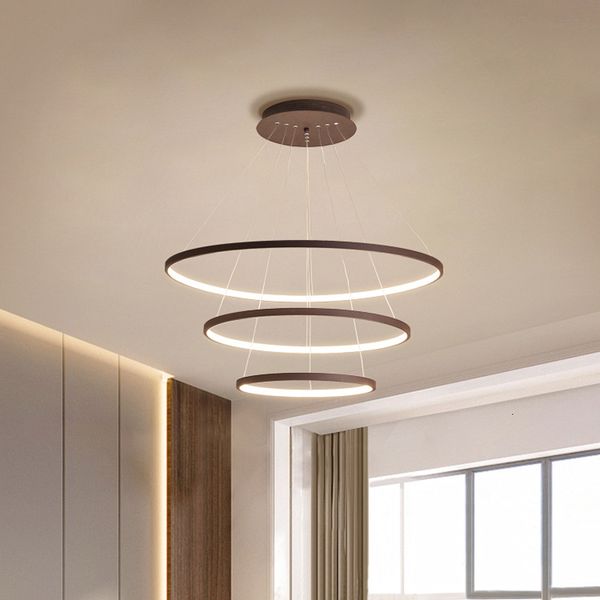 

2021 new modern led chandeliers for living room dining kitchen bedroom pendant loft decor interior black circle rings light fixtures bzef