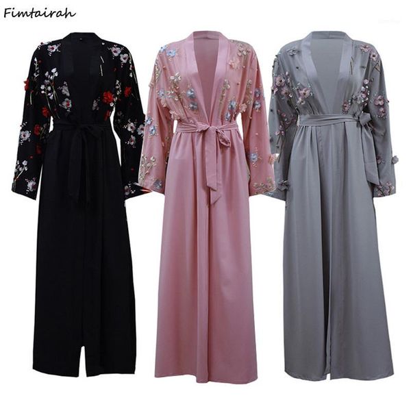 

dubai muslim dress abaya for women arab islam cardigan femme embroidery floral long robe elbise mubarak turkish kimono plus size1, Red