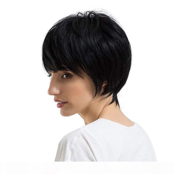 

бразильская фронта шнурка человеческих волос парики нового прибытие дешевый pixie cut glueless короткий парик с челкой для african лучших па, Black;brown