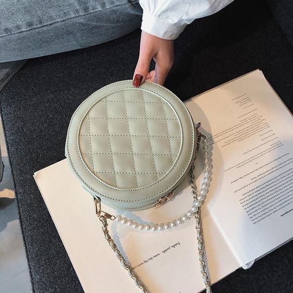 

female round beading tote crossbody bags women 2020 pu leather luxury handbags designer ladies hand chain shoulder messenger bag