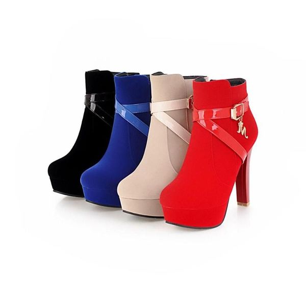 

pqecfs big size 34-43 2020 spring & autumn & winter women solid strange style high heels ankle boots 4 colors, Black