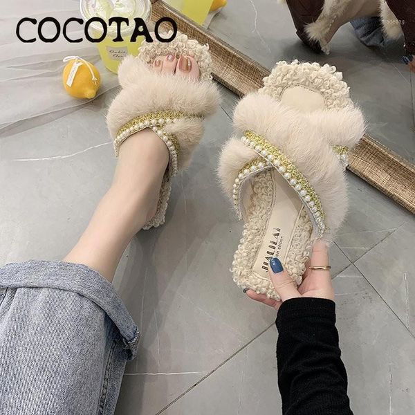 

slippers maomao 2021 ins korean fashion pearl decoration stitching square head sandals and women's shoes1, Black
