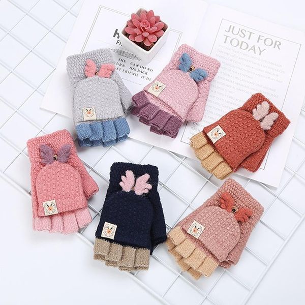 

five fingers gloves women winter student christmas deer convertible flip fingerless glove autumn, Blue;gray