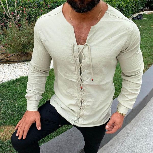 

heflashor men's casual shirts pure colour tether cotton linen shirts slim fit social harajuku v neck long sleeve blouses1, White;black