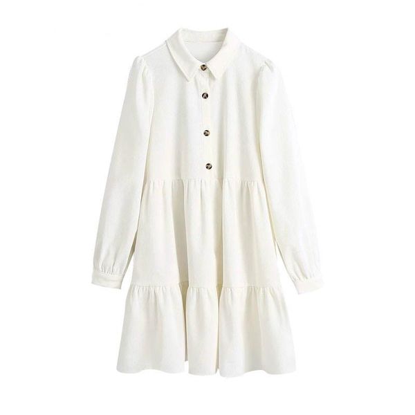 

women 2021 sweet fashion ruffled corduroy mini dress vintage lapel collar long sleeve with buttons female dresses mujer, Black;gray