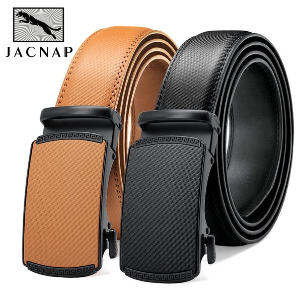 

jacnaip men leather belt automatic buckle more color adjustable genuine leather black belts cow leather belt for men 3.5cm widthq1228, Black;brown
