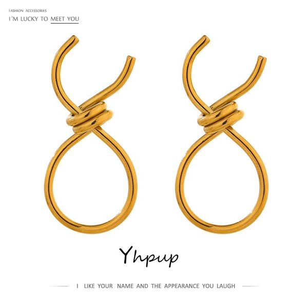 

yhpup statement tie metal stud earrings 316l stainless steel golden 18 k geometric earrings jewelry accessories party gift 2021, Golden;silver