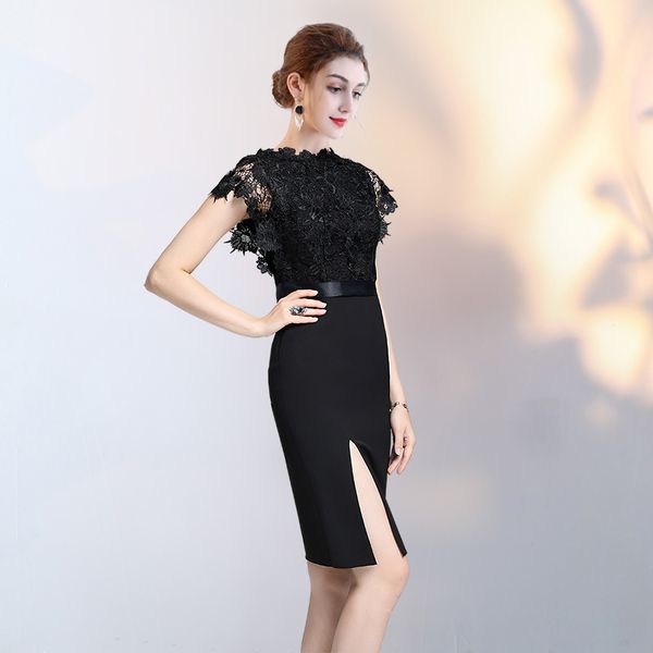

Short Knee-length A-line Lace Cap Sleeve sister Graduation prom Guest Elegant Cocktail Dresses black Cocktail Dress Party 1189