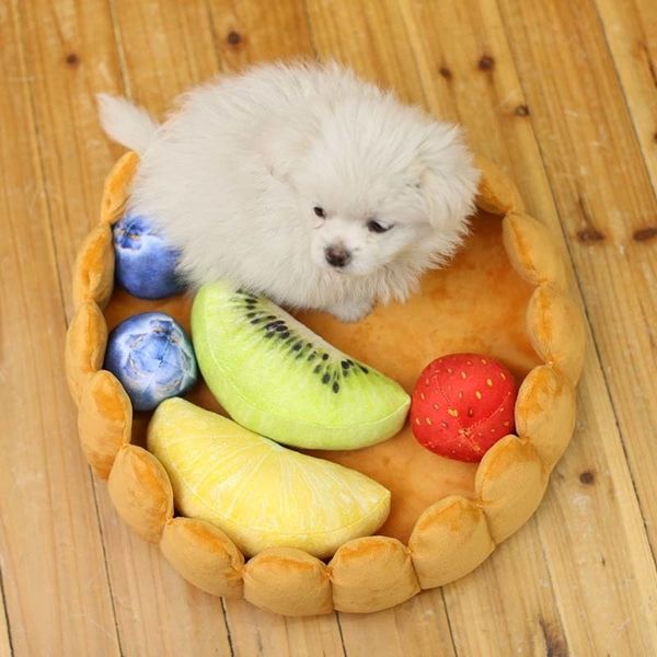 1 Set Cute Pet Dog Crostata di frutta Bed Pad Tenere caldo Kennel Cat Sleep Mat Nest House con cinque frutti Giocattoli E2S 201123
