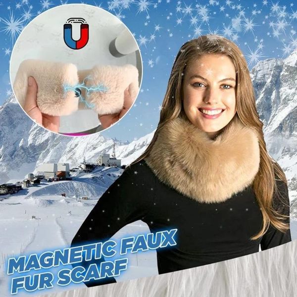 

2020 New Winter Women Solid Color Magnetic Faux Fur Scarf Elegant Magnetic Buckle Scarf Ins Wind Net Red Hot In Europe And Ame1, Blue;gray