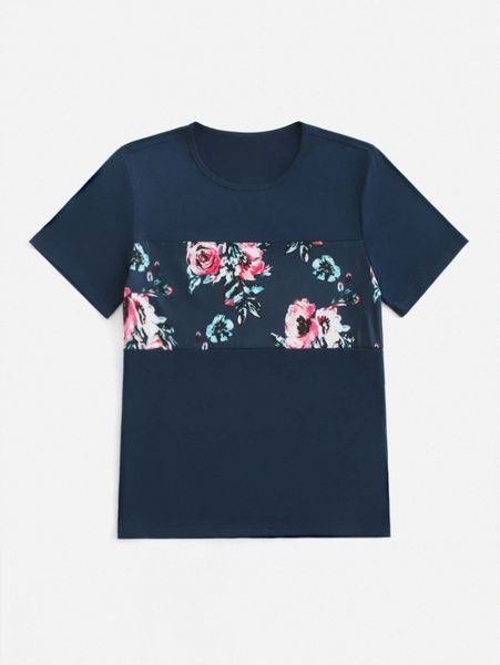 

men 1pc floral print tee w0r8#, White;black