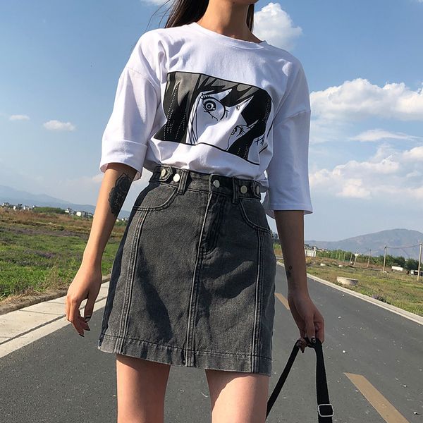 

2021 new newthe light color denim with high waist thin versatile double-button girl, elegant and retro skirt blkl, Black