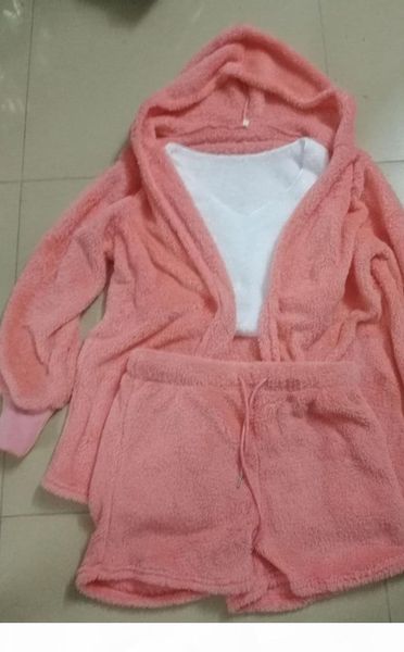 

plush tracksuit women 3 pieces set sweatshirts sweatpants sweatsuit jacket crop shorts suit sports suit jogging femme, White