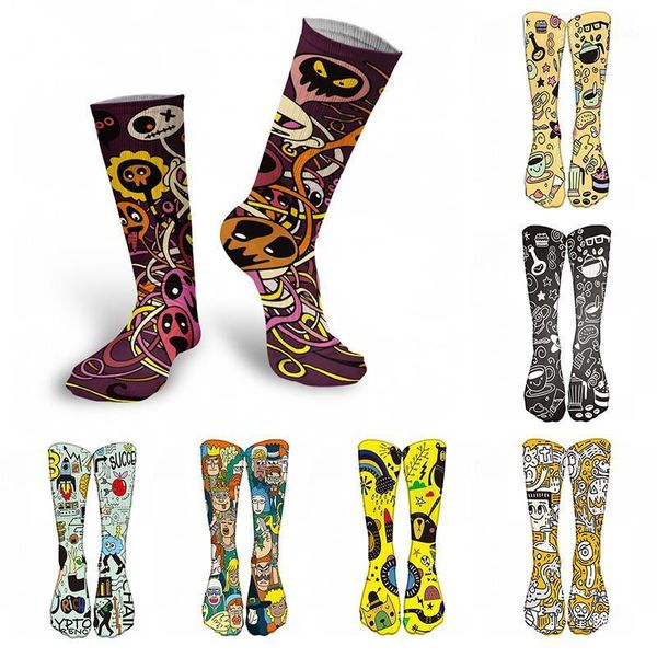 

new style anime cartoon women colorful socks sports cycling hip hop street elastic calf socks cotton soft knee1, Black;white