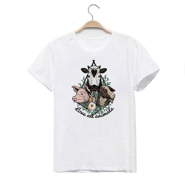 

love all animals vegan t shirt summer cute kawaii casual white t-shirt plus size female tshirts women tee harajuku