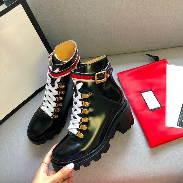 

black leather ankle boot with blue red white stripe designer snake sole platform desert boots luxury martin boots brands snow boots