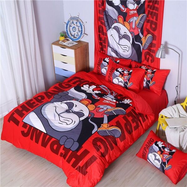 

red designer bedding sets velvet duvet cover cartoon print comforters cover  size bed sheet duvet cover pillowcases sale