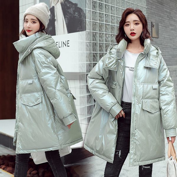

bright fat mode casual jas mid-length hooded loose 2020 winter female oversized parka women's restore rcker, Black
