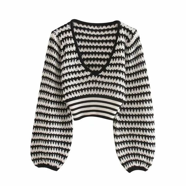 

[ewq] autumn santa sweater contrast stripes thin section v-neck long-sleeved short european trend ladies pullover knit 201017, White;black