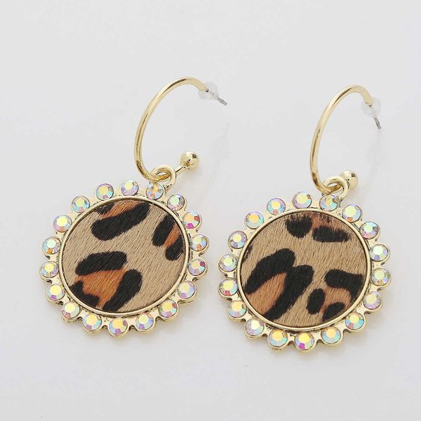 

pu fashion long water drop double sided leopard leather earrings, Silver
