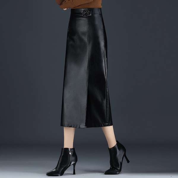 

skirts woman zipper midi pu skirt high waist women black mujer faldas long plus size femme jupes leather clothing