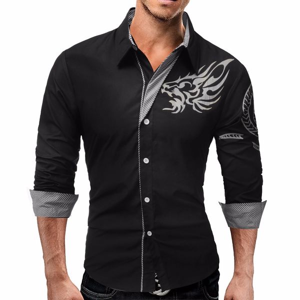 

la maxpa new long-sleeved shirt dragons men's casual slim lapel male quality large size 4xl, White;black