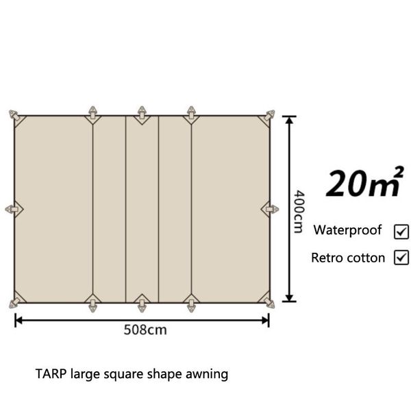 

508*400cm outdoor camping tarp awning retro cotton waterproof butterfly-shaped luxury square sunshade camping tent canopy