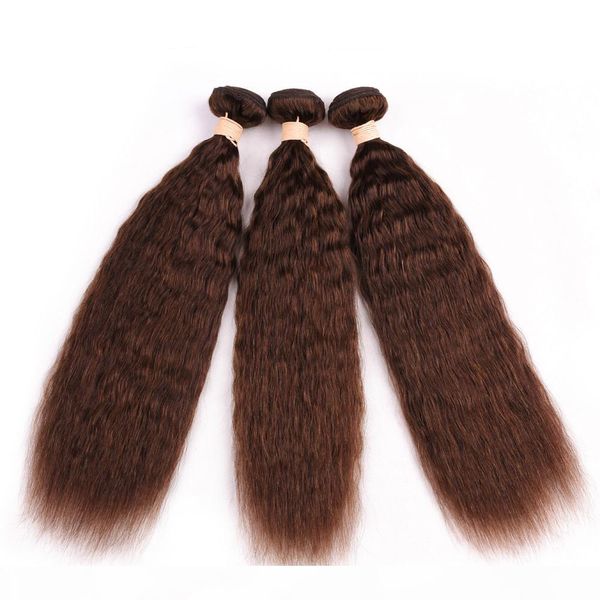 

#4 medium brown malaysian kinky straight human hair 3 bundles 300gram chocolate brown coarse yaki human hair weave wefts extensions 10-30&qu, Black