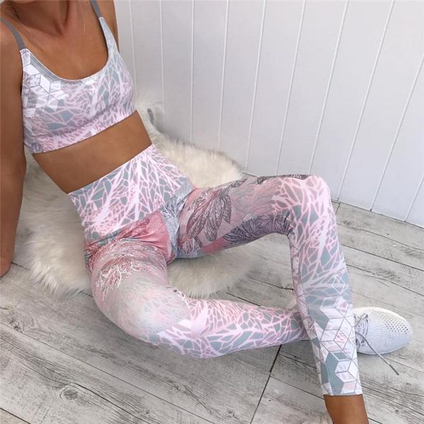 

2021 style fall women's fashion 3d printed backless yoga exercise set, White;red