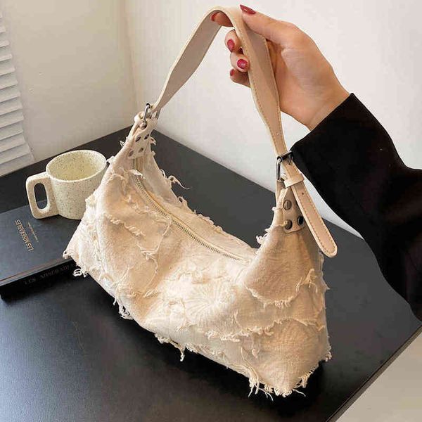 

shopping bags new casual all-match messenger canvas fashion lady niche design personality one-shoulder armpit 220301