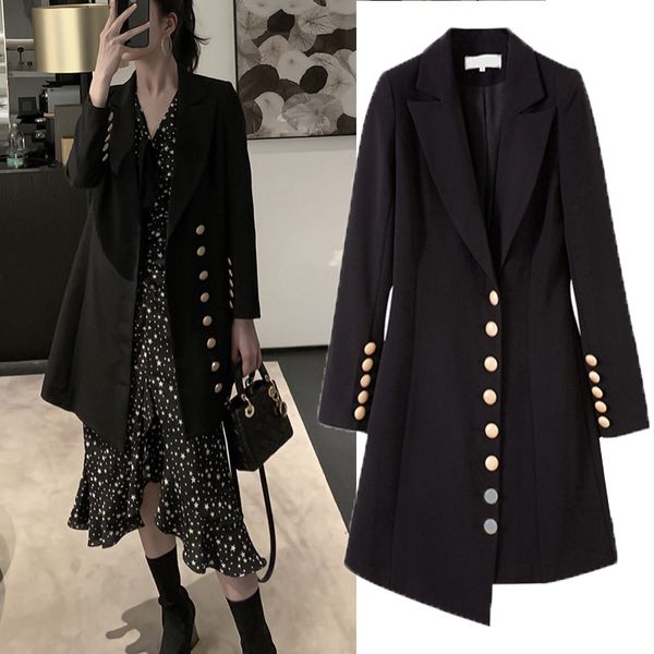 

[ewq] autumn new long sleeve simple fashion trend ladies suit sweet women black jacket loose office lady ladies office coat 201201, White;black