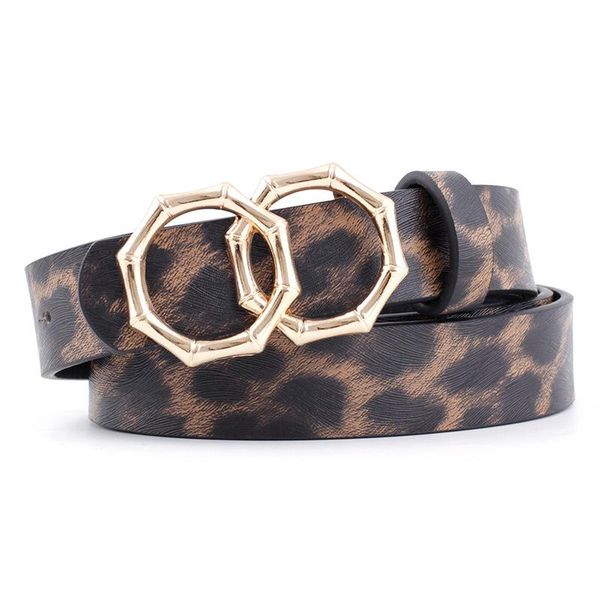 

2020 new designer women's bamboo double ring buckle belt strap female black white leather leopard print waist belts for ladies, Black;brown