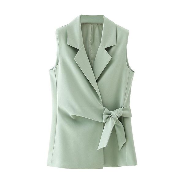 

women's vests zxqj fashion women green vest 2021 elegant lady v-neck bow outerwear causal female polyester and cotton girls chic sets, Black;white