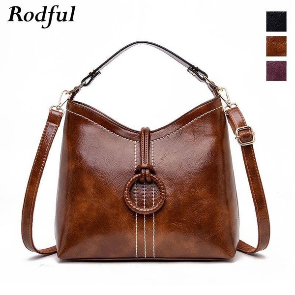 

rodful new vintage messenger bag women's oil leather bucket bag female handbags ladies retro crossbody shoulder women's 2020