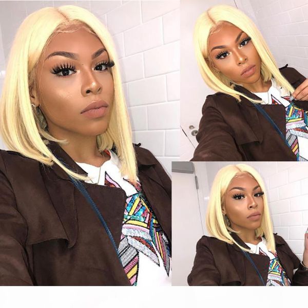 

горячие продажи pre щипкового human blonde hair боб фронт шнурок парики бразильского virgin волос полных парики шнурок для чернокожих женщин, Black;brown
