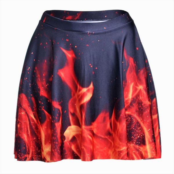 

fitness women fire skirt 3d digital printing skirt womens high waist pleated skirt vintage ladies skater, Black