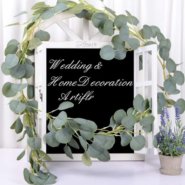 

decorative flowers & wreaths 200cm artificial fake eucalyptus garland long leaf plants vine greenery foliage table home decor wedding party