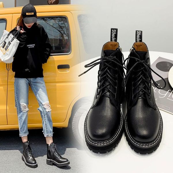 

2021 new simple boots big size 32- 43 vintage winter women shoes add plush classic british style female ankle boots, Black
