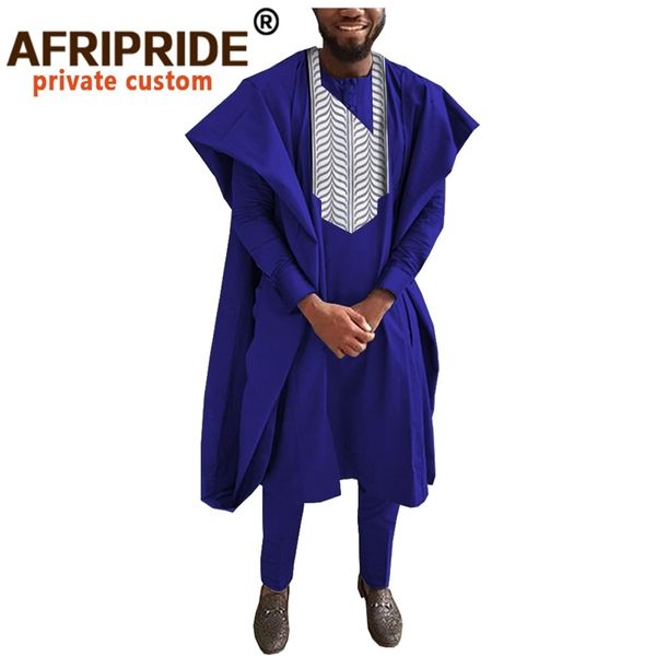 Abbigliamento uomo africano tradizionale Set per abito da sposa da sera Agbada Robe Dashiki Camicie Pantaloni Ankara Abiti AFRIPRIDE A022 201202