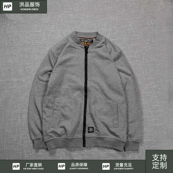

and winter new sports casual autumn cotton pullover men's loose zipper crew neck sweater for men, Gray