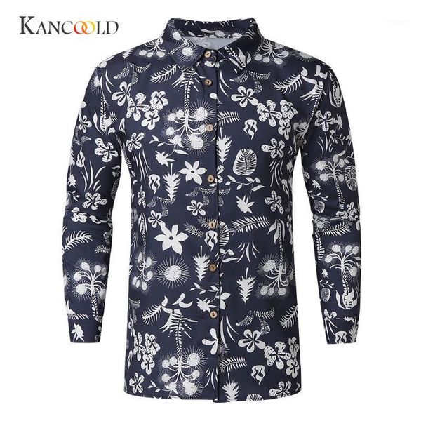 

kancoold men casual shirts new fashion printed men's shirt long sleeve slim fit single breasted business button shirt dec181, White;black