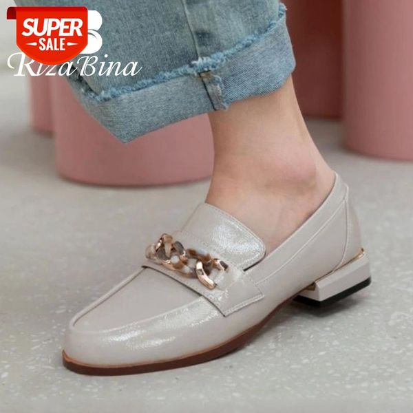 

rizabina women pumps patent leather metal chain classic fashion women shoes daily vacation footwear size 32-43 #pj5x